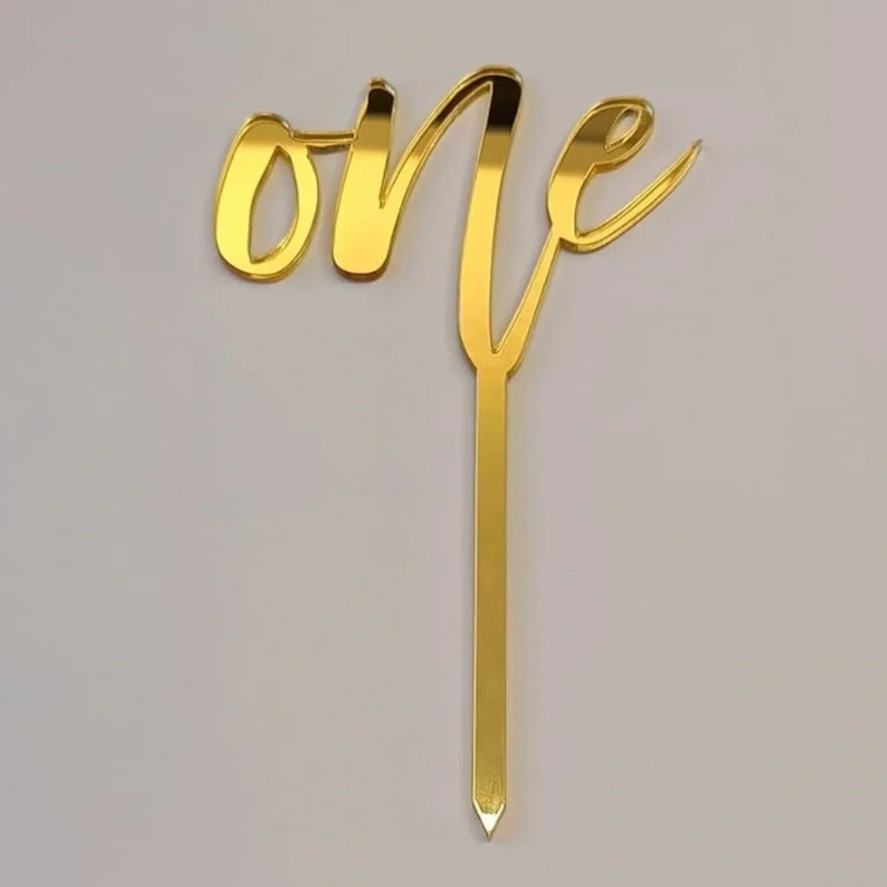 LS Designs “One” Gold Mirror Cake Topper – First Birthday – New in package